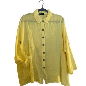 ☀️ Free People Style Women's Yellow Button Down Shirt | Linen | One Size